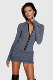 Aethwy Fırfırlı Bodycon Örgü Mini Elbise