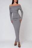 Afton Düşük Omuz Dantelli Bodycon Maxi Elbise