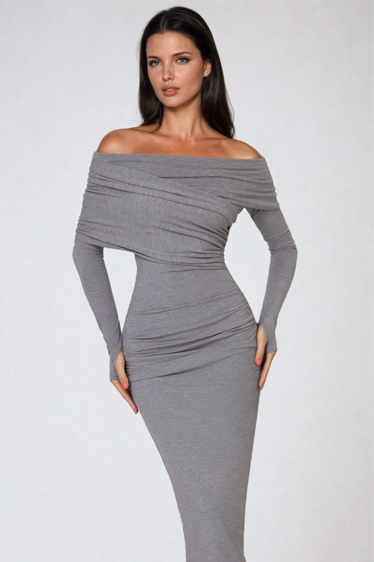 Afton Düşük Omuz Dantelli Bodycon Maxi Elbise