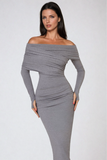 Afton Düşük Omuz Dantelli Bodycon Maxi Elbise