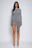 Akande Ruch Bağcıklı Bodycon Mini Elbise