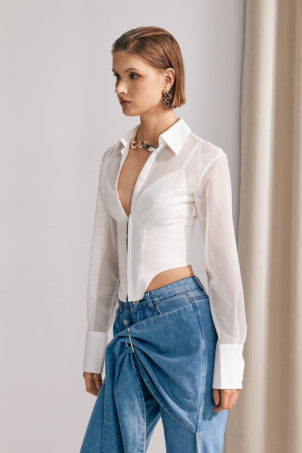 Alicia Mesh Transparan Beyaz Üst