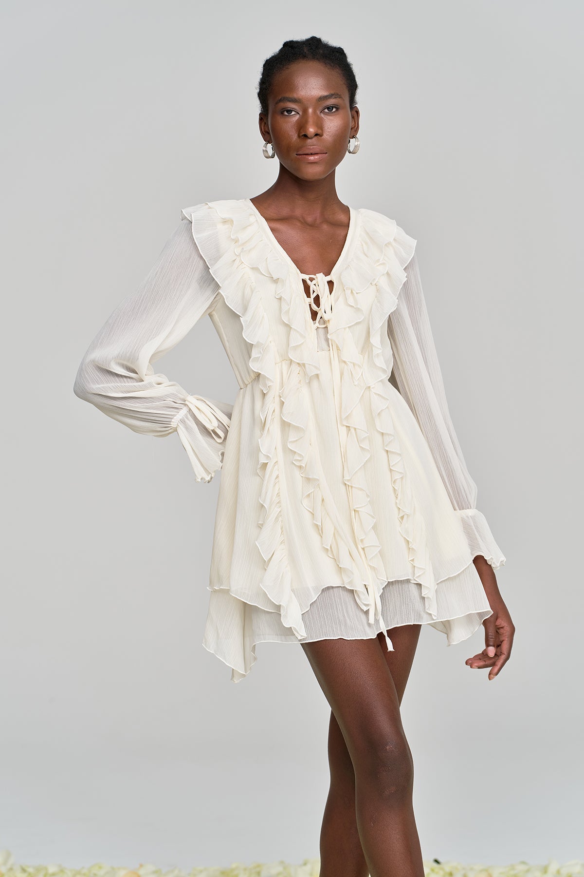Amitabh Ruffle Lace Up File Mini Elbise