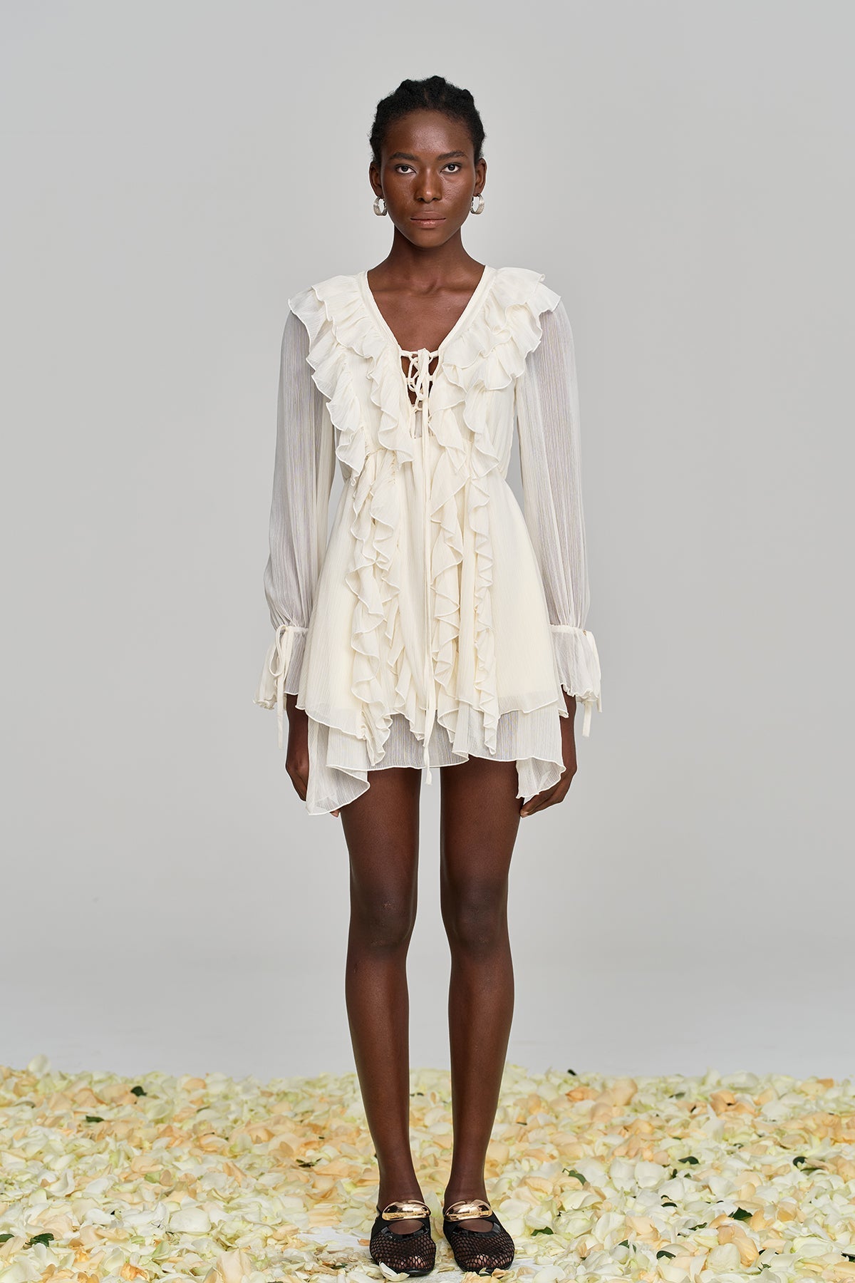 Amitabh Ruffle Lace Up File Mini Elbise