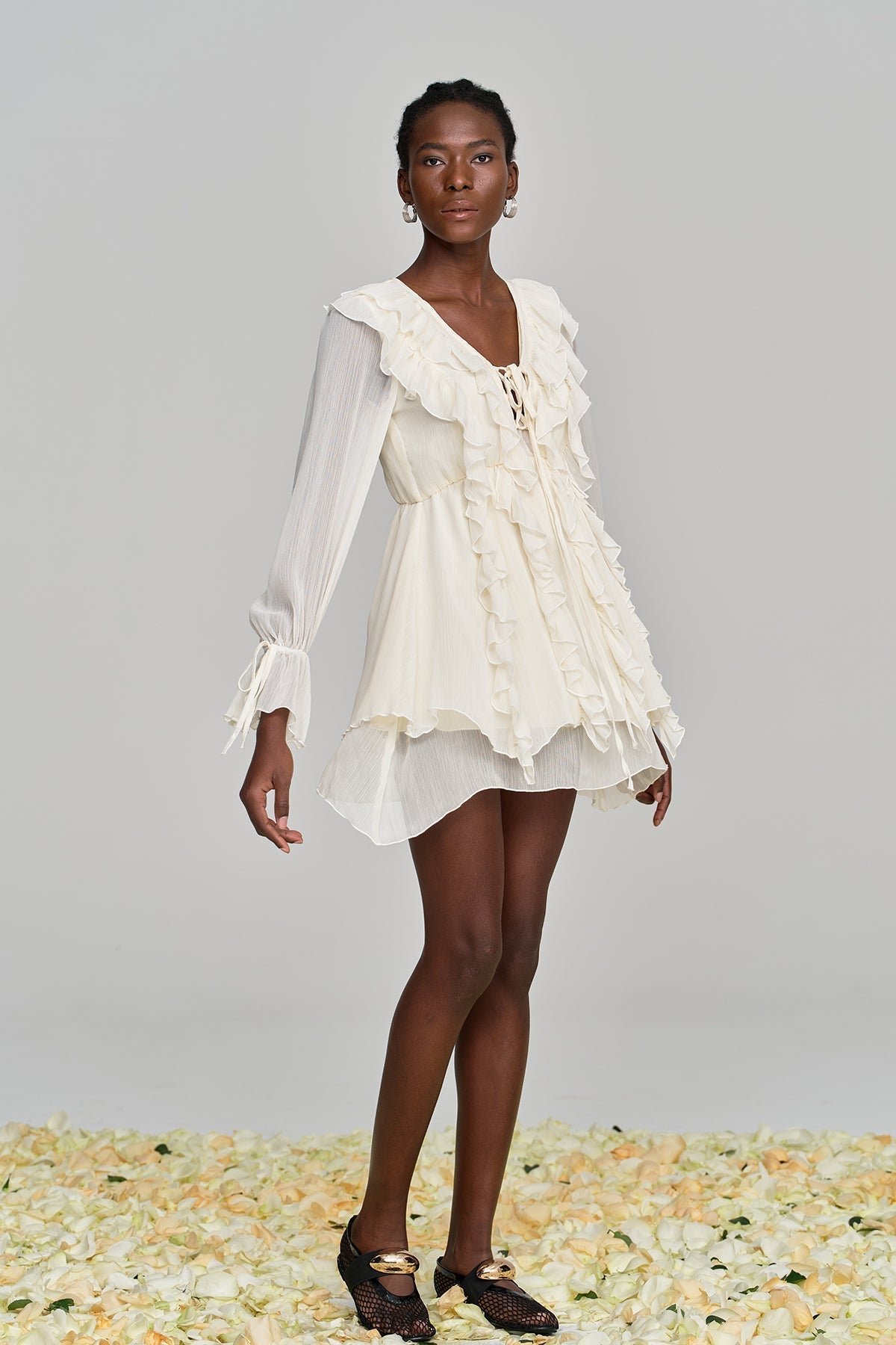 Amitabh Ruffle Lace Up File Mini Elbise
