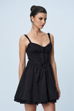 Anjolie Bow Ruch Ruffle Mini Elbise Siyah
