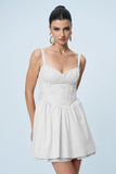 Anjolie Bow Ruch Ruffle Mini Elbise Beyaz