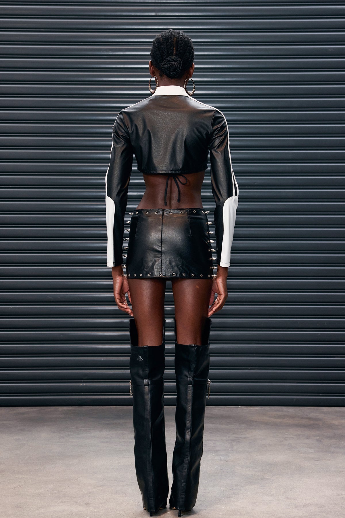 Antoine Deconstruct Çizgili Crop Deri Ceket