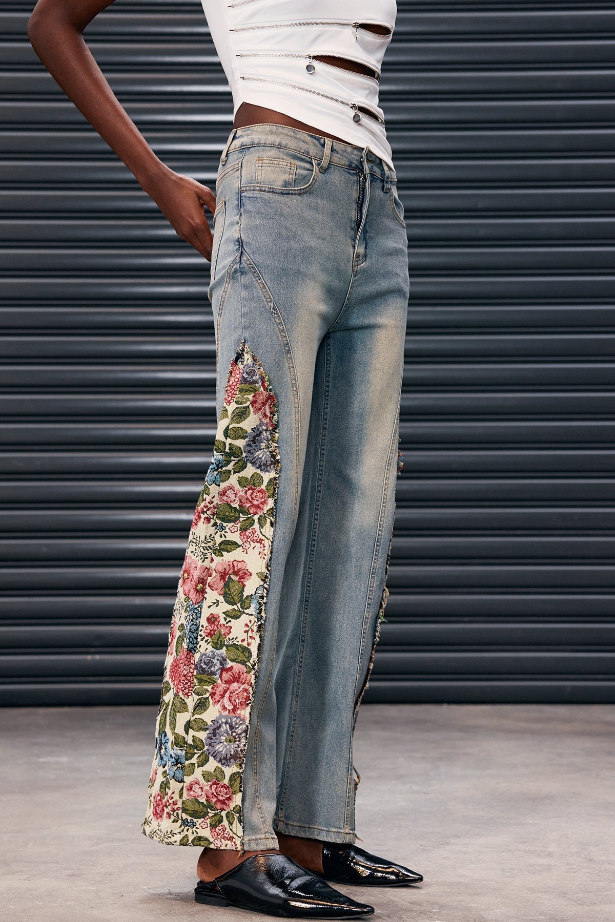Anuj Deconstruct Çiçekli Kot Pantolon