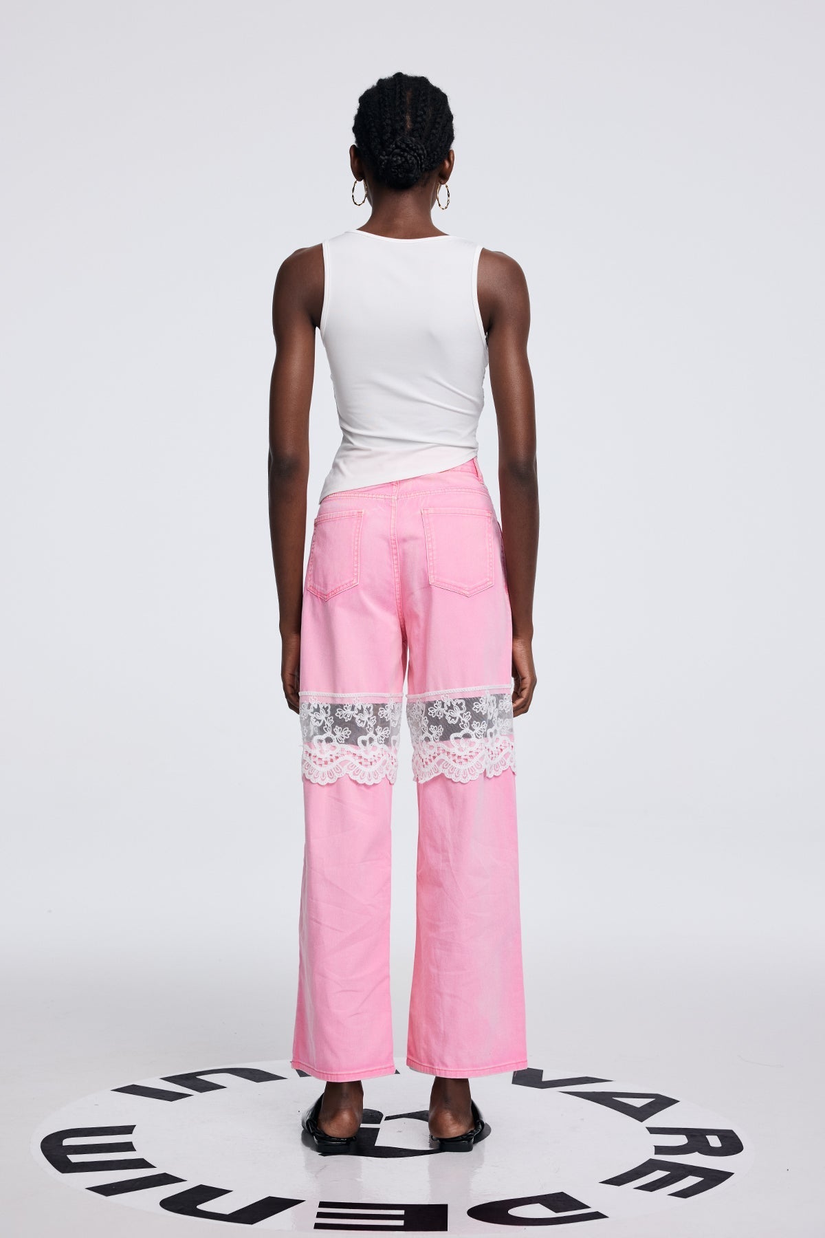 Apocatequil Lace Deconstruct Dantel Jeans Pembe