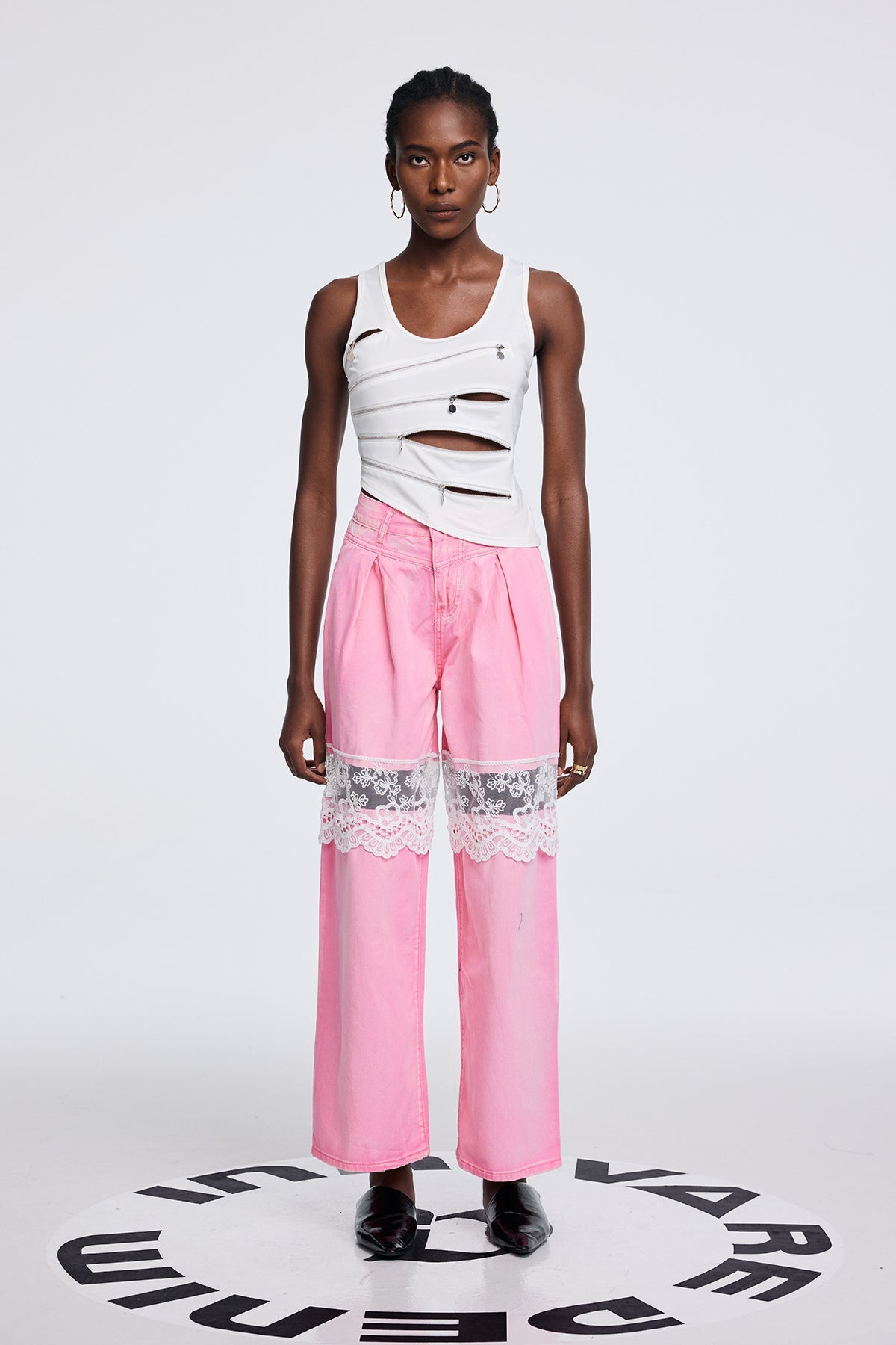 Apocatequil Lace Deconstruct Dantel Jeans Pembe