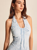 Şifon Çiçekli Halter Elbise