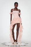 Baha Ruch Ruffle Fringe Mini Elbise Pembe