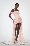 Baha Ruch Ruffle Fringe Mini Elbise Pembe