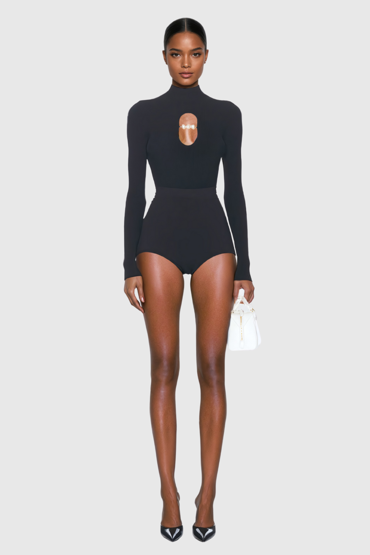 Ballari Kesikli İnci Bodycon Bodysuit