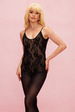 Beatrice Lace Spagetti Dar Bodysuit Siyah
