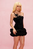 Beatrix Ruffle Bodycon Kadife Mini Elbise
