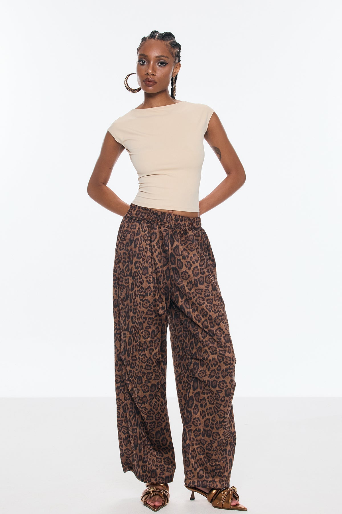 Benicia Süet Leopar Geniş Pantolon