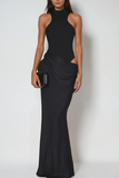 Beres Tank Top Saten Uzun Elbise Siyah