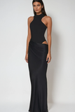 Beres Tank Top Saten Uzun Elbise Siyah