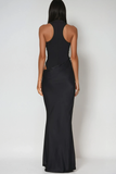 Beres Tank Top Saten Uzun Elbise Siyah