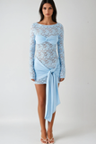 Bernardo Lace Floral Lace Up Mini Elbise Bebek Mavisi