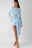 Bernardo Lace Floral Lace Up Mini Elbise Bebek Mavisi