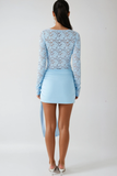 Bernardo Lace Floral Lace Up Mini Elbise Bebek Mavisi