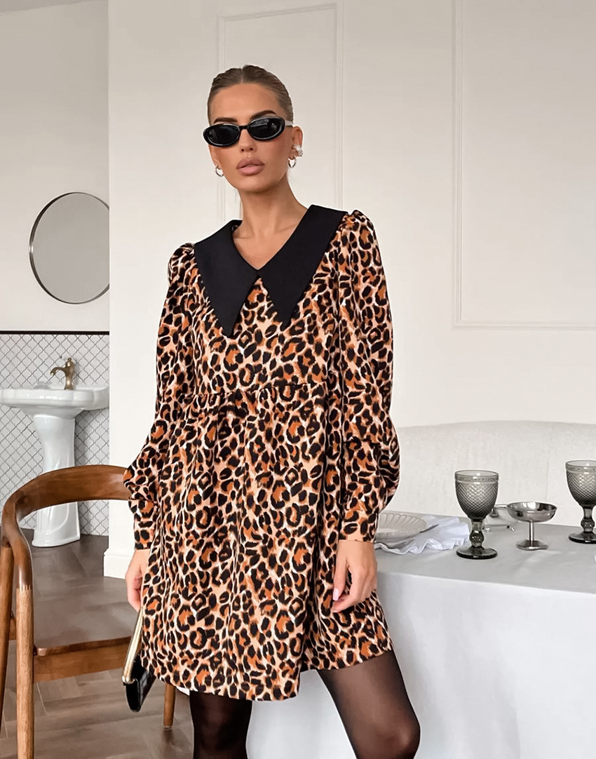 Leopar Desenli Elbise