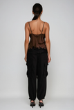 Bess Lace Saten Üst Kahverengi