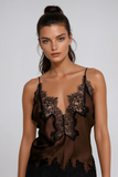 Bess Lace Saten Üst Kahverengi