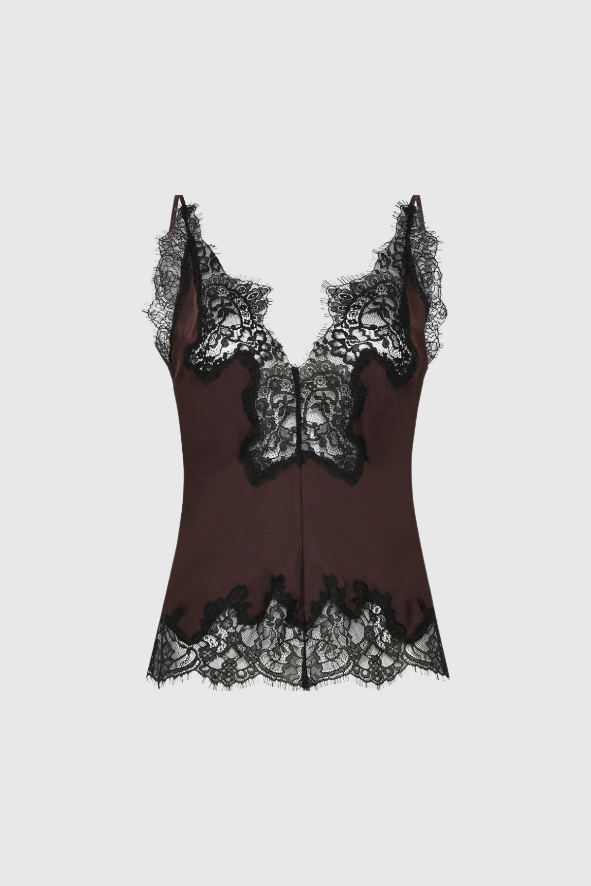 Bess Lace Saten Üst Kahverengi