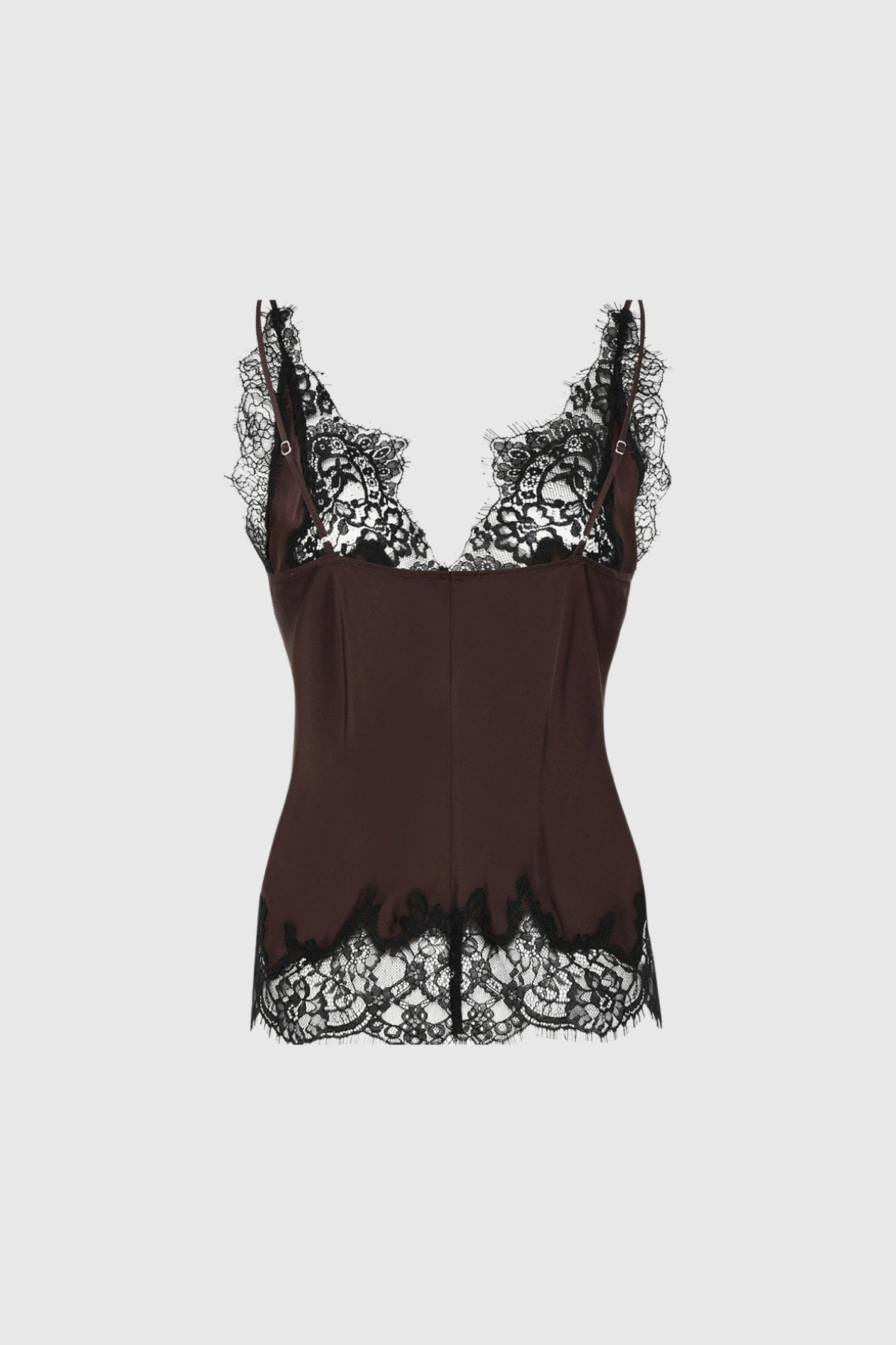 Bess Lace Saten Üst Kahverengi