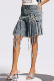 Bile Fringe Ruffle Midi Pantolon Derin Mavi