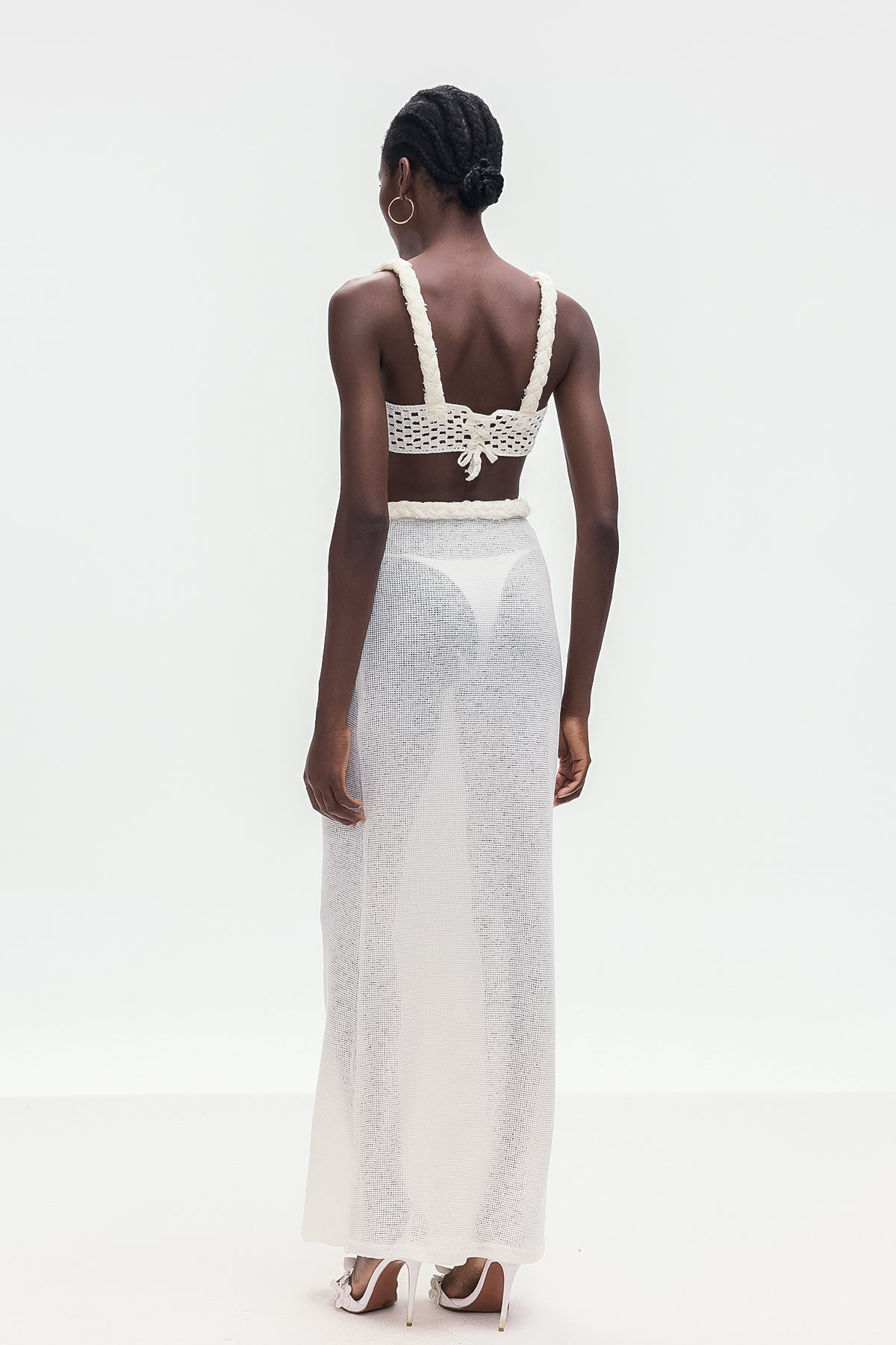 Bogdana Twist Cutout Örgü Etek Takımı Beyaz