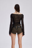 Charmian Mesh Cutout Uzun Kollu Üst