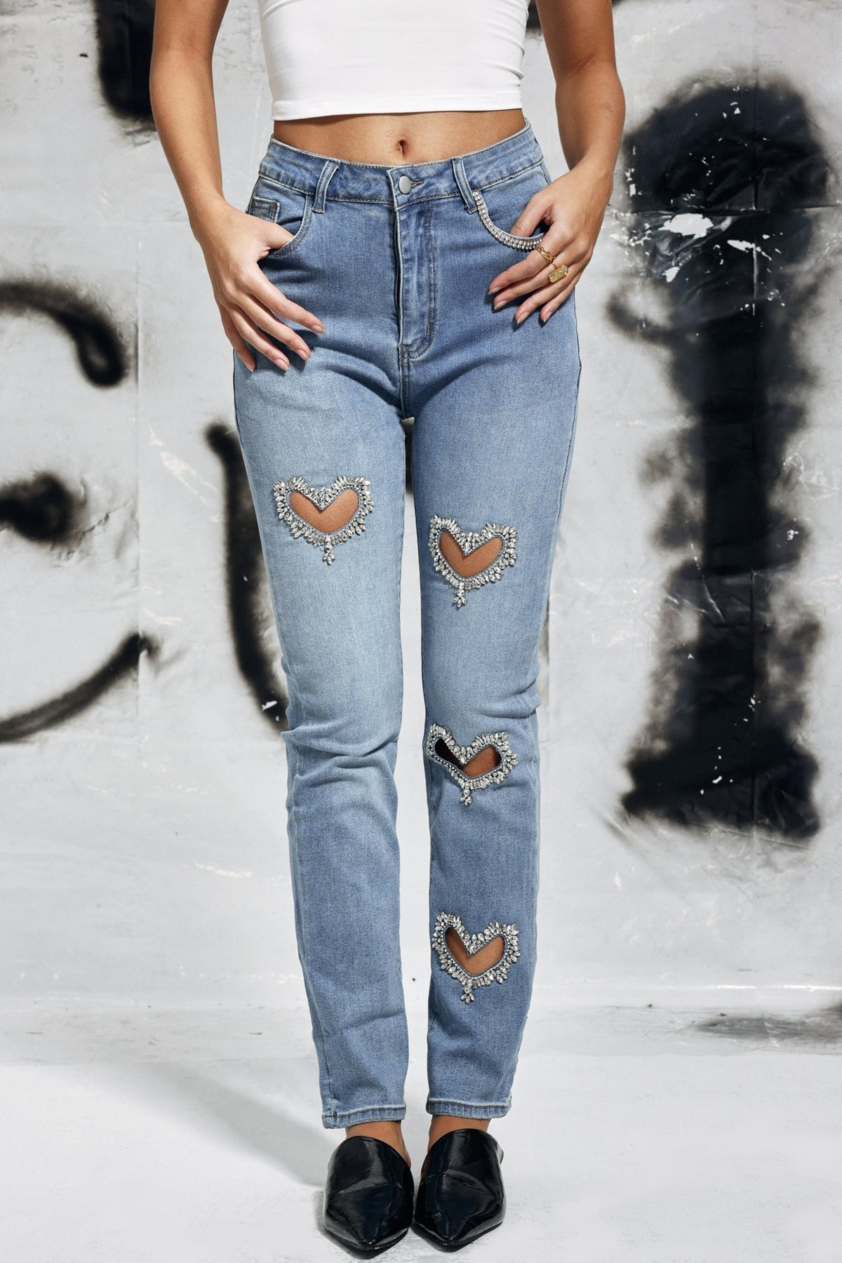 Cher Love Taşlı Kesim Kot Pantolon