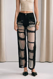 Chloe Mesh Siyah Düz Kot Pantolon