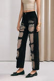 Chloe Mesh Siyah Düz Kot Pantolon
