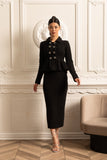 Peplum Belli ve Dekoratif Düğmeli Örme Dokulu Elbise