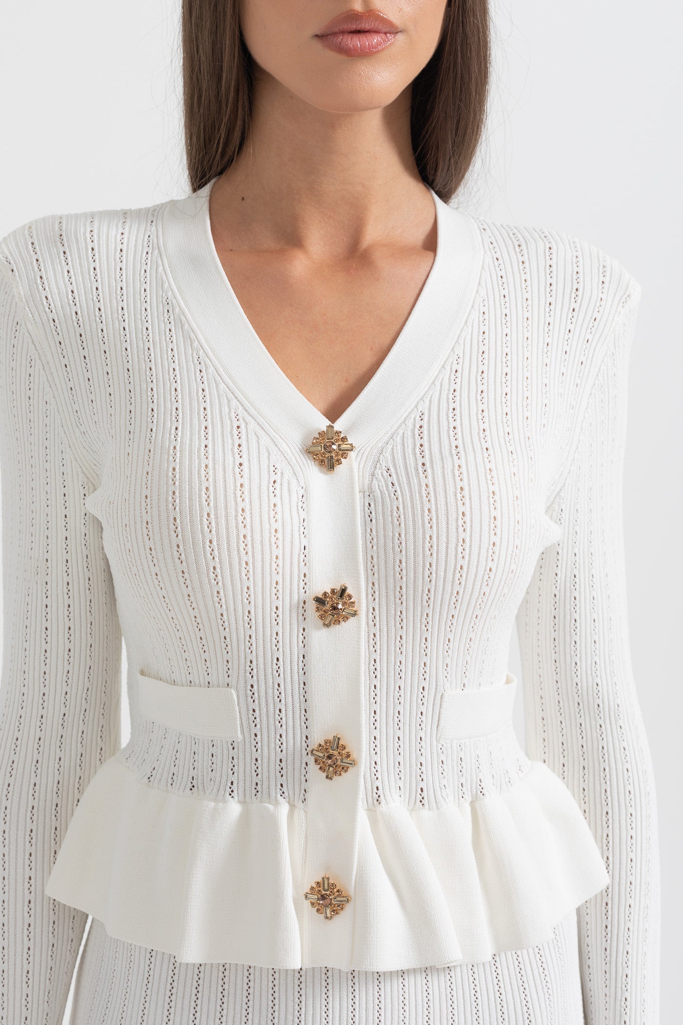 Peplum Belli Uzun Kollu Örme Elbise
