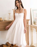 Sueña™ Beyaz Dantelli Slip Pamuk Midi Elbise