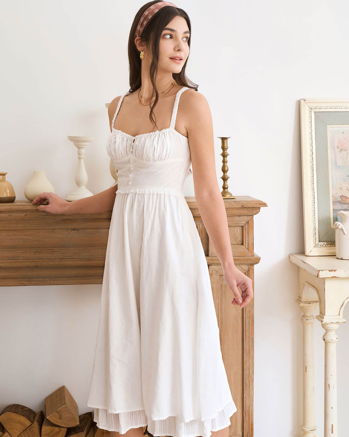 Sueña™ Beyaz Dantelli Slip Pamuk Midi Elbise