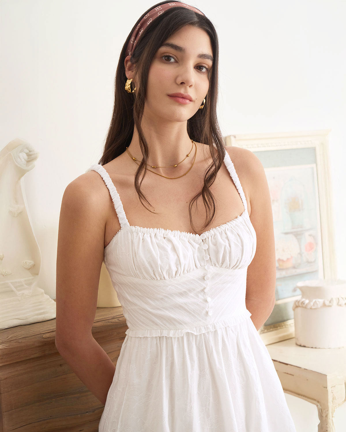 Sueña™ Beyaz Dantelli Slip Pamuk Midi Elbise