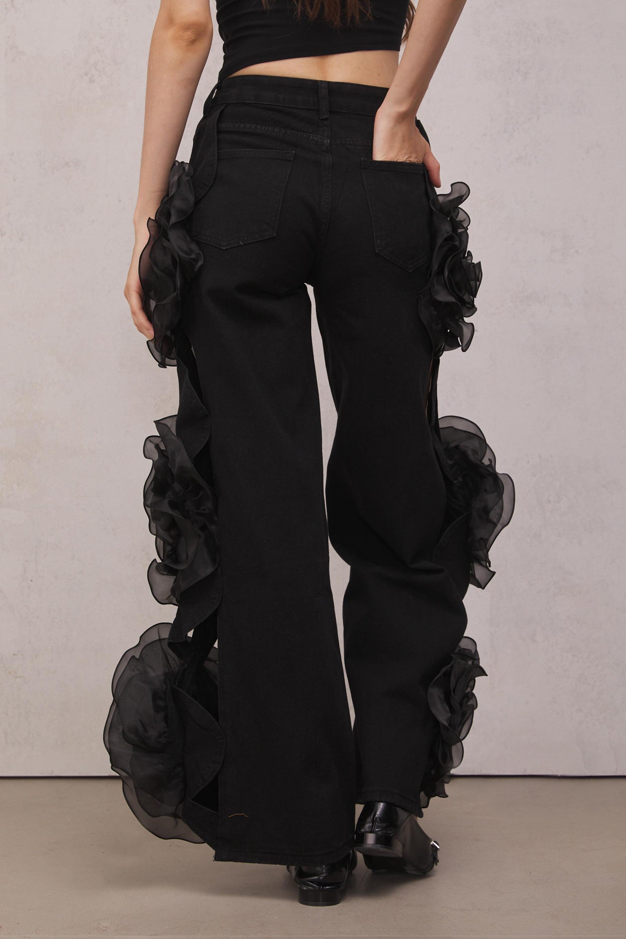 Dior Çiçek Siyah Delikli Kot Pantolon