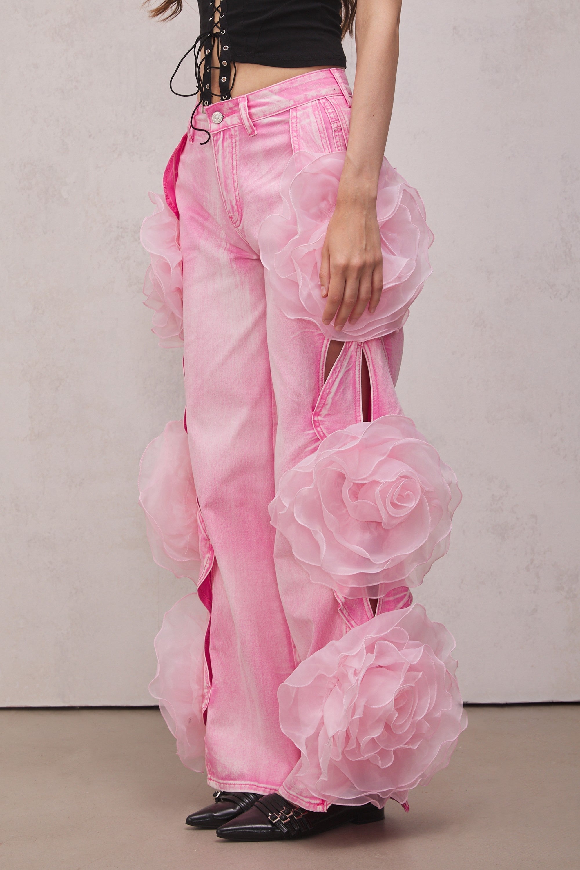 Dior Çiçekli Pembe Kot Pantolon