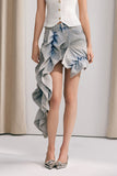Eleanor Fırfırlı Denim Mini Etek