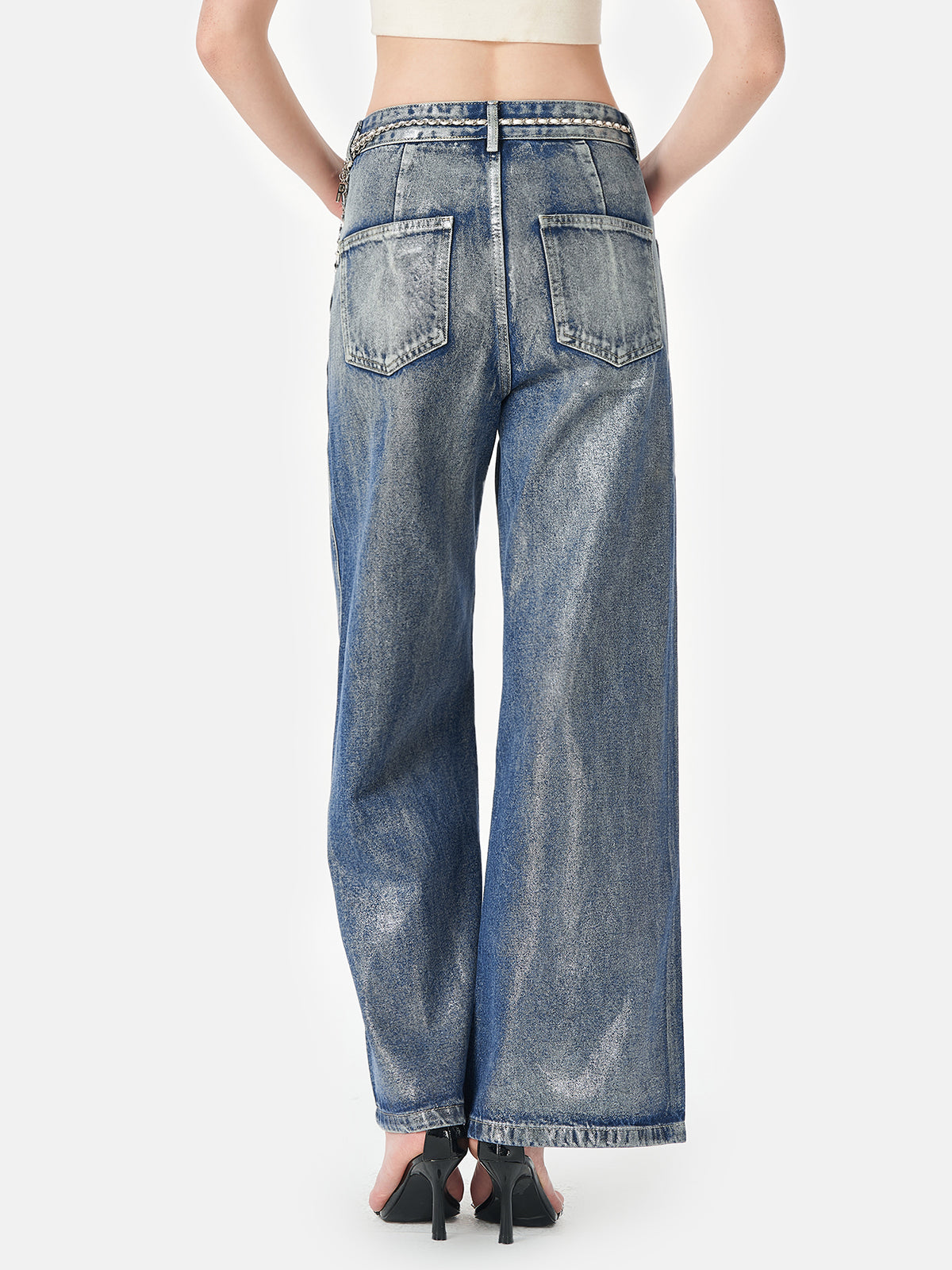 Fırçalanmış Gümüş Degrade Denim Kot