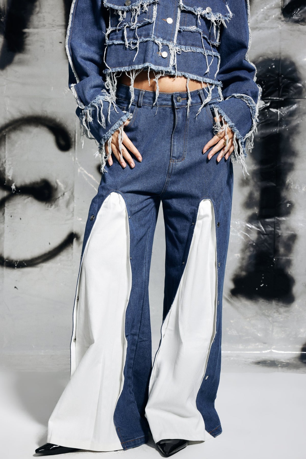 Grayson Deconstruct Düğmeli Geniş Paça Jean