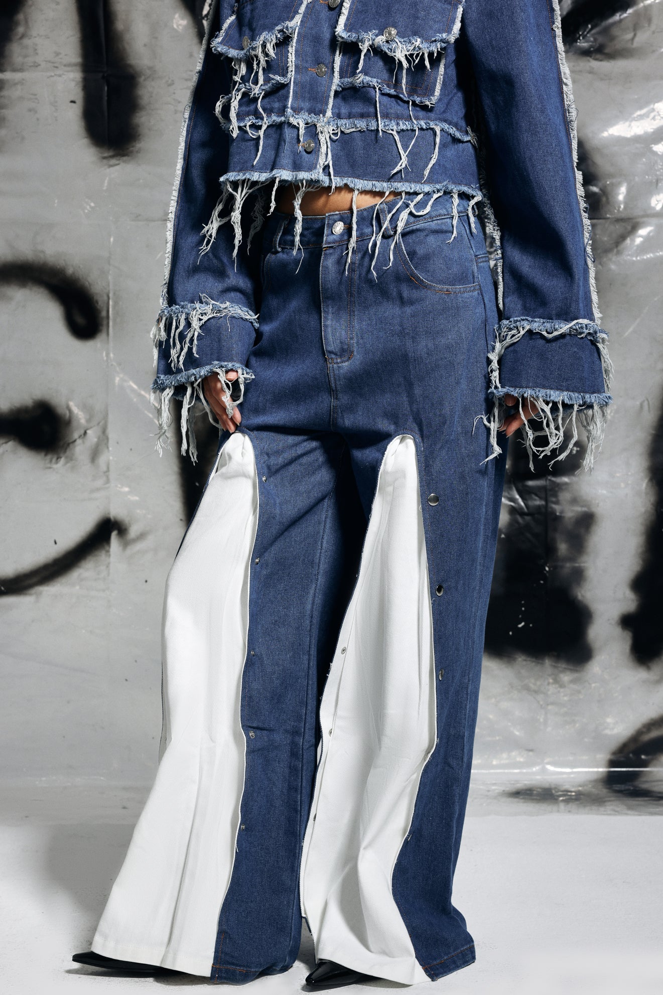 Grayson Deconstruct Düğmeli Geniş Paça Jean